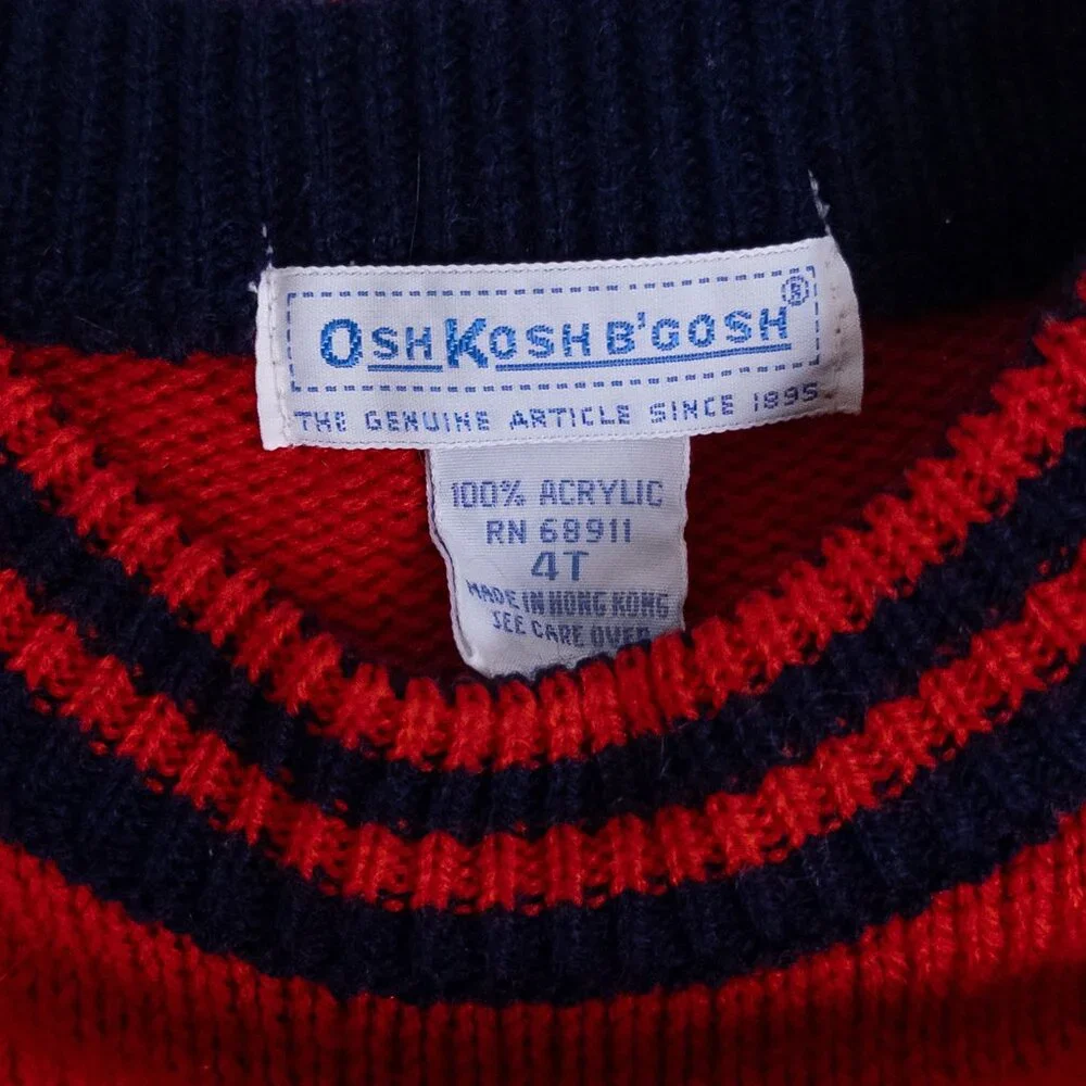 Vintage OshKosh B'Gosh 80s 3-Piece Overalls Knit Sweater‎ Shirt Set Plaid Red 4T